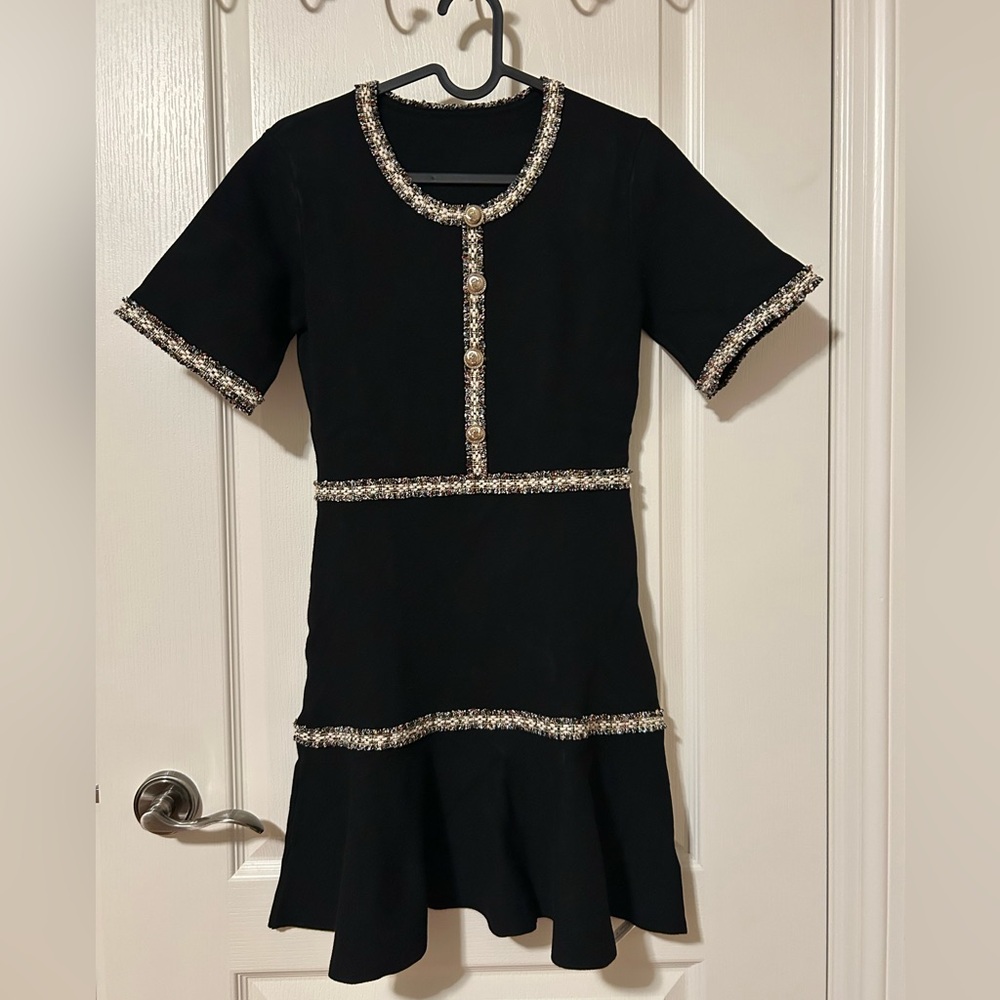 Brand New Chic Black Mini Dress with Embellishments